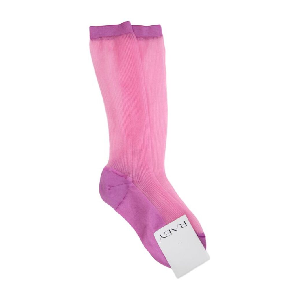 Raey Womens Pink Mid Calf Sheer Rib Silk Socks Fuchsia Size S/M